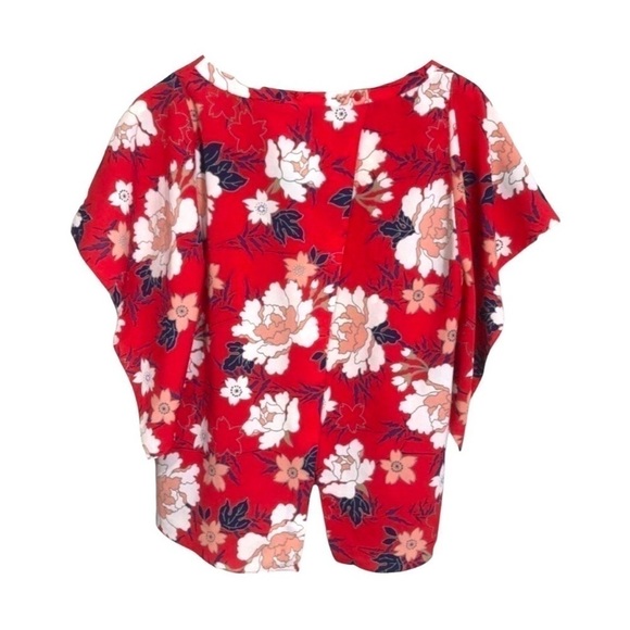 4/$45 ZARA Basic Red Floral Short Sleeve Kimono Style Top Small - Picture 4 of 8